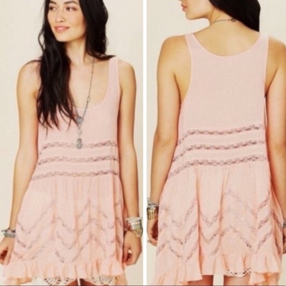 Intimately Free People Voile Lace Trapeze Sleeveless Dress Pink Maroon - Picture 2 of 7